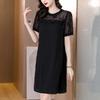 Women's Black Chiffon Summer Dress - Short Sleeves, Slimming, Plus Size, Loose Fit, 2026 New Style for Middle-Aged Mothers