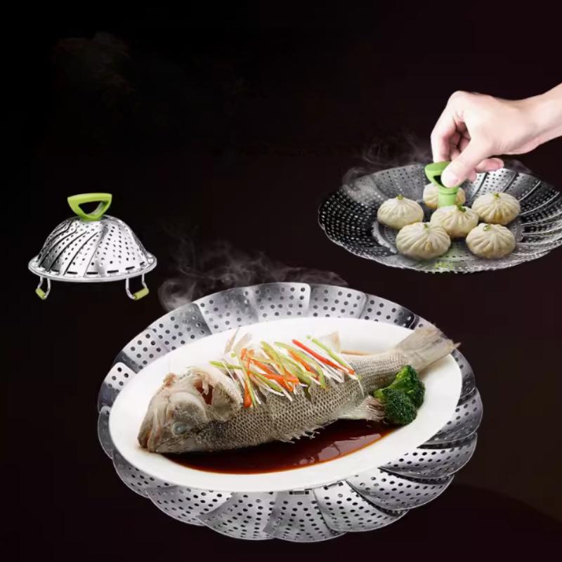 9-inch Stainless Steel Lotus Root Steamer Rack, Foldable Food Steamer, Kitchen Fruit Drainage Basket, Cooking Accessories