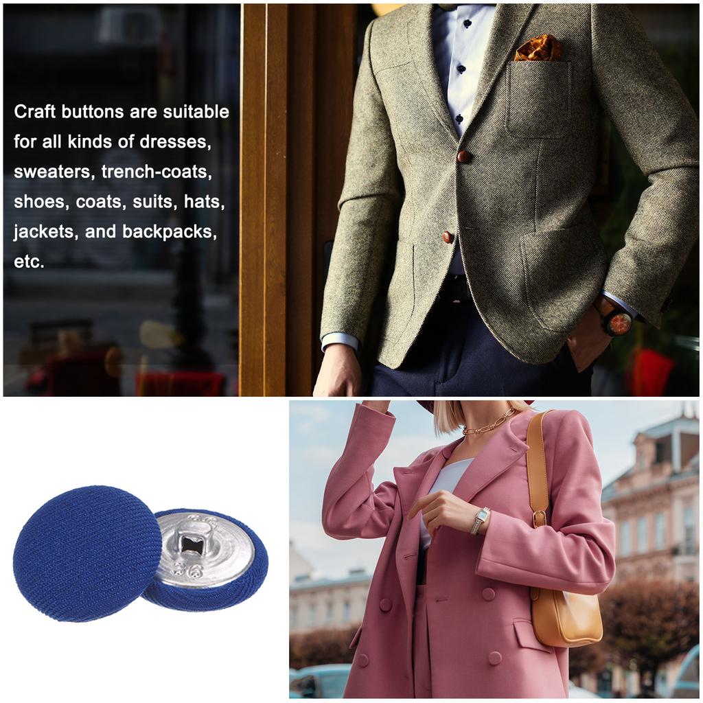 10pcs Fabric Cloth Covered Button 23mm Metal Round Sewing Buttons, Deep Blue/Yellow/Purple