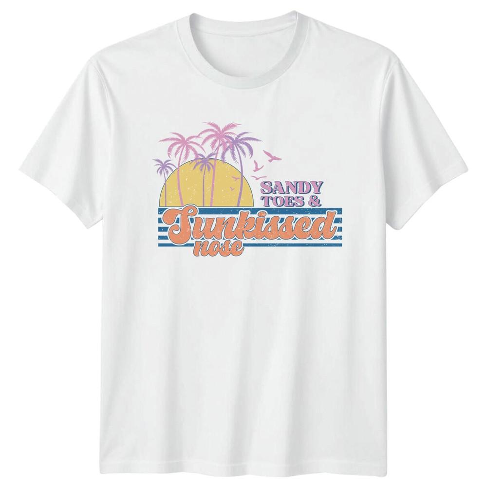 Sandy Toes Sunkissed Nose Retro Summer TShirt Beach Vibes Tee S