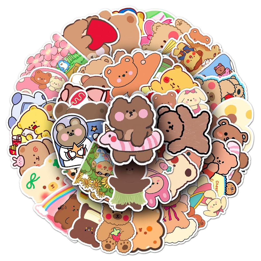 50-Piece Cute Cartoon Bear Stickers Set: Waterproof DIY Animal Decorations for Water Bottles, Journals, and Luggage.