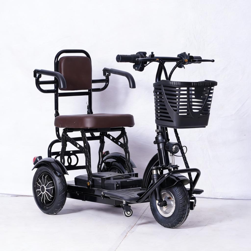 Prenosný 3-kolesový ELEKTRICKÝ MOBILNÝ SKÚTER, Skladacia pomôcka pre seniorov, Pohodlná jazda s košíkom, DOPRAVA ZDARMA