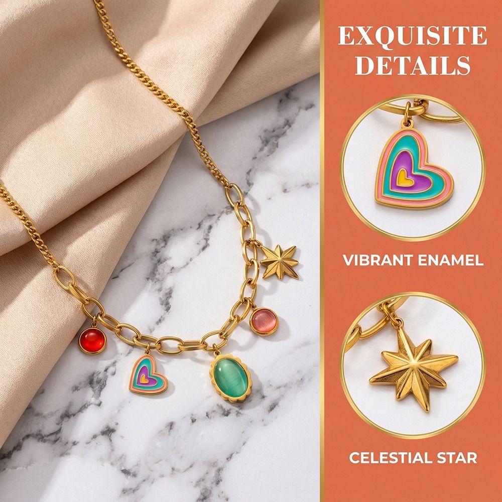 18 K Gold Plated Pendant Necklace Stainless Steel Choker Necklaces Charm Chain Women's Jewelry
