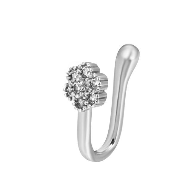 1Pc Copper Fake Piercing Nose Ring Heart Star Crown Clip On Nose Ear Clip Cuff Earring for Women Girl Gift Body Jewelry Nariz
