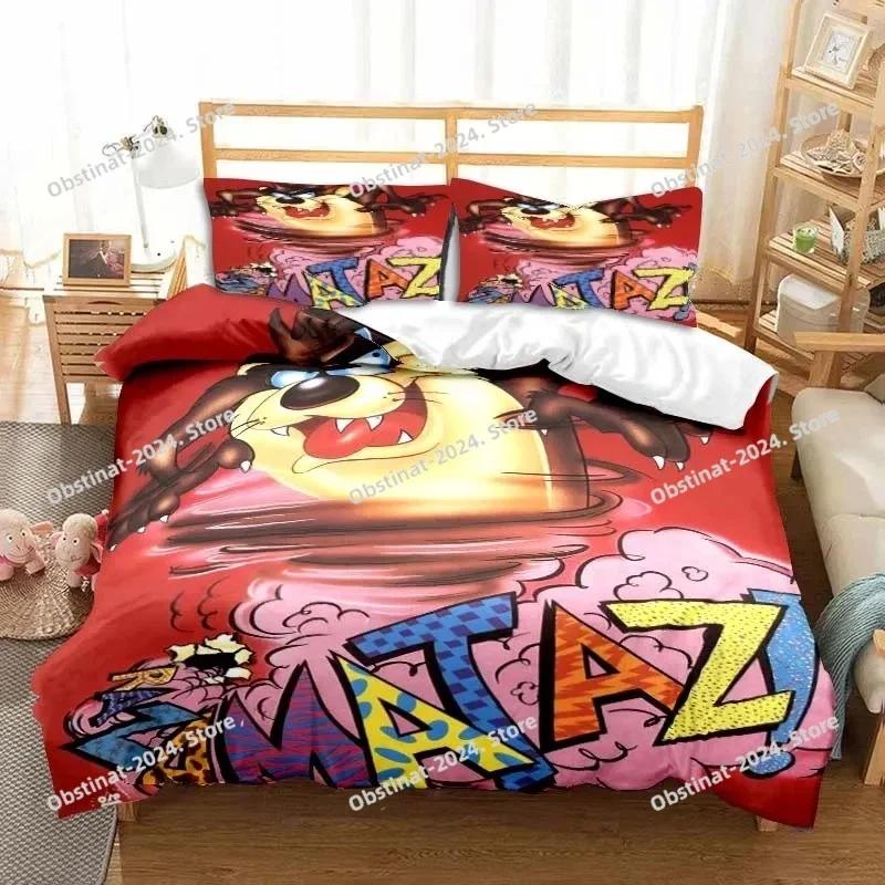 Set di biancheria da letto con stampa 3D del diavolo della Tasmania, completo di federa e copripiumino, morbido, per letto singolo, matrimoniale, queen size e super king size.