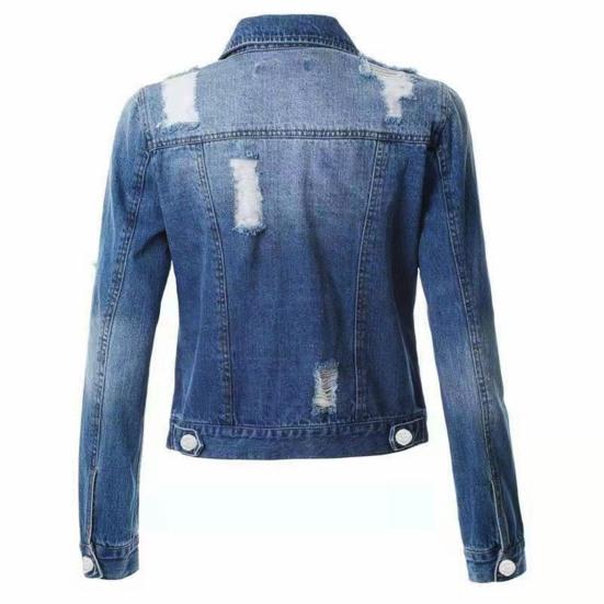 Giacca da donna Colletto rovesciato Manica lunga Monopetto Bottoni tinta unita Cappotto da donna in denim sciolto strappato Hip Hop Streetwear