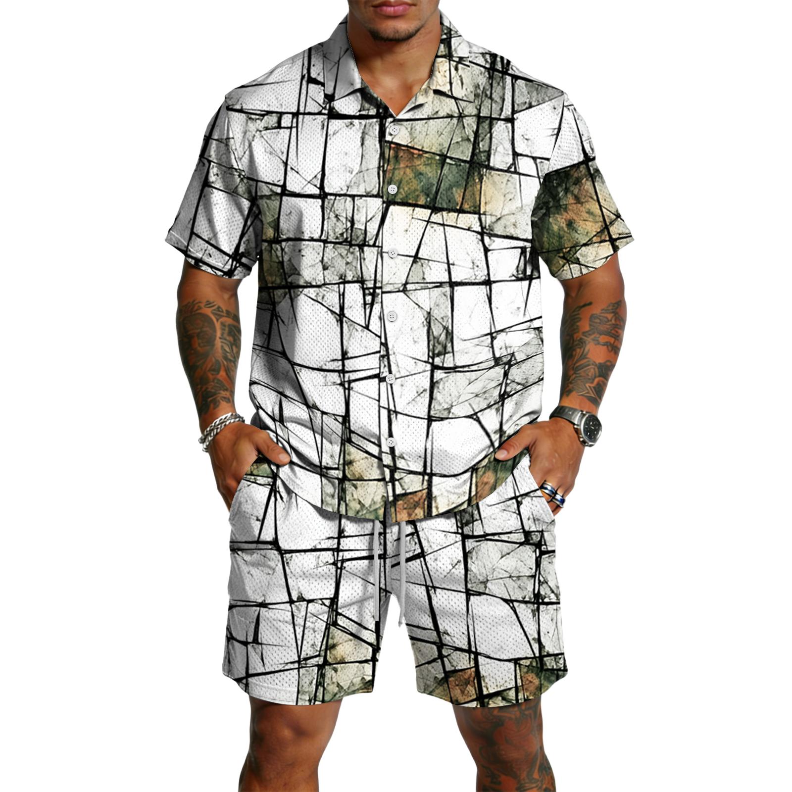 

Men s Casual Lightweight Breathable Short-Sleeve Shirt And Shorts Set XL
