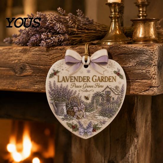 Seasonal Home Holiday Ornaments Heart Shape Christmas Ornament, Sunflower/Lavender/Wildflower Garden Acrylic Hanging Decoration, for Party Xmas