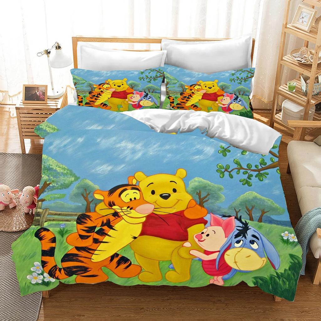 Winnie the Pooh Bedding Sets Cute Bear Comforter Cover Bed Cover Duvet Cover Pillow Case 2-3 Pieces Sets Bedroom Decoration