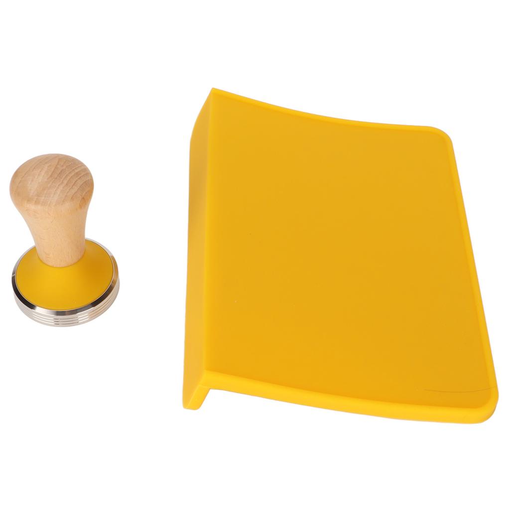 2Pcs Tamping Mat Silicone Coffee Pad with Beech Handle Tamper Set Kit for Home Office
