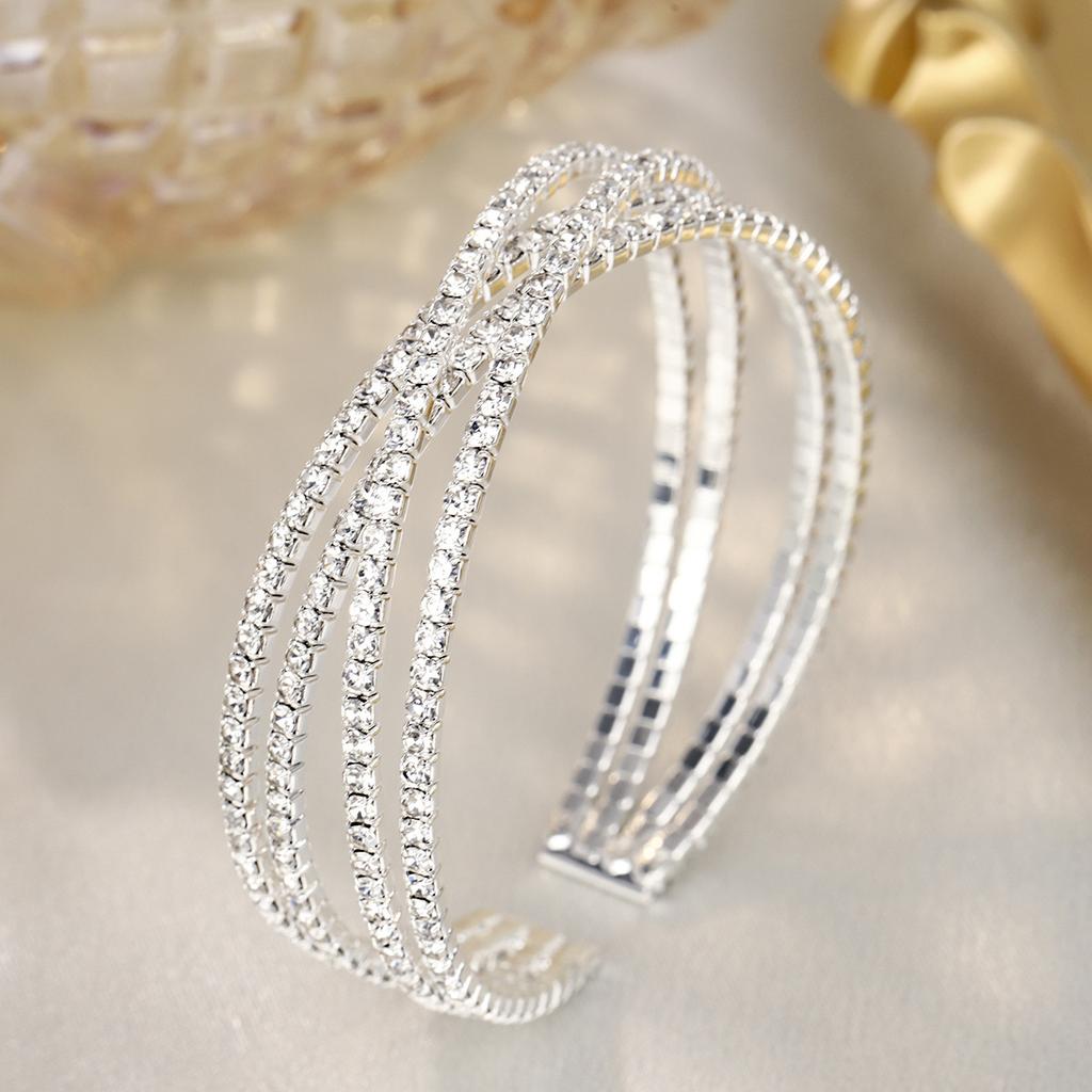 Artificial Crystal Rhinestone Jewelry Open Bracelets Bridal Cross Design Fashion Festival Gifts Bracelet Daily Wear 1pc Women Temperament  Accessories