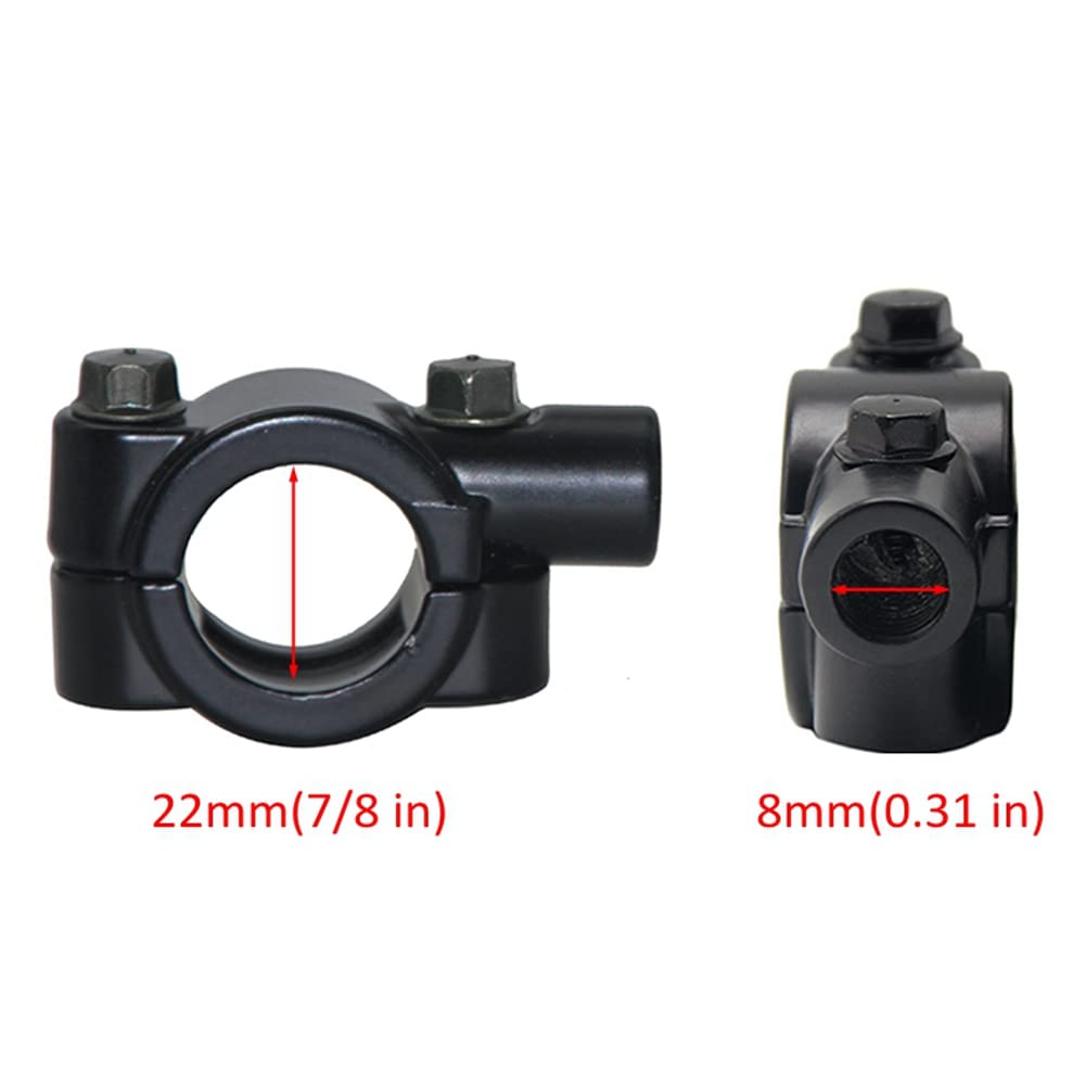 ELIFEPARTS Motorcykelspegelklämma Monteringsklämma Spegelhållare 0,3 tum (8 mm) Positiv skruv Spegelapplikation Svart
