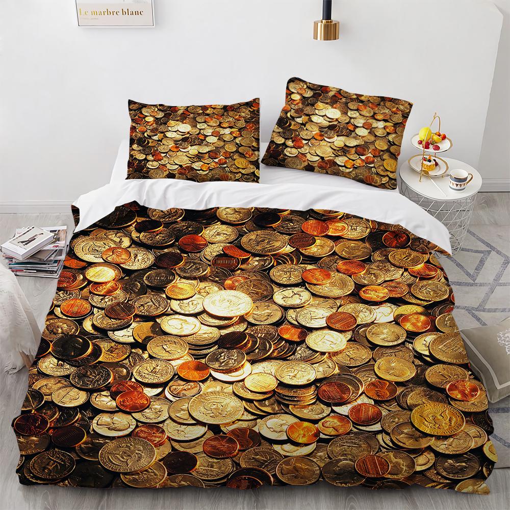 3D Modern Bedding Set Dollar Motif Printed Duvet Cover Vivid Comforter Cover 2/3 Pieces Money Pattern Funny King Queen Size
