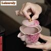 100ml Handmade Pink Ru Kiln Teapot  Peony Flower Mouth Hand Grasp Pot Tea Maker Kettle Women's Teaset Accessories Decoration
