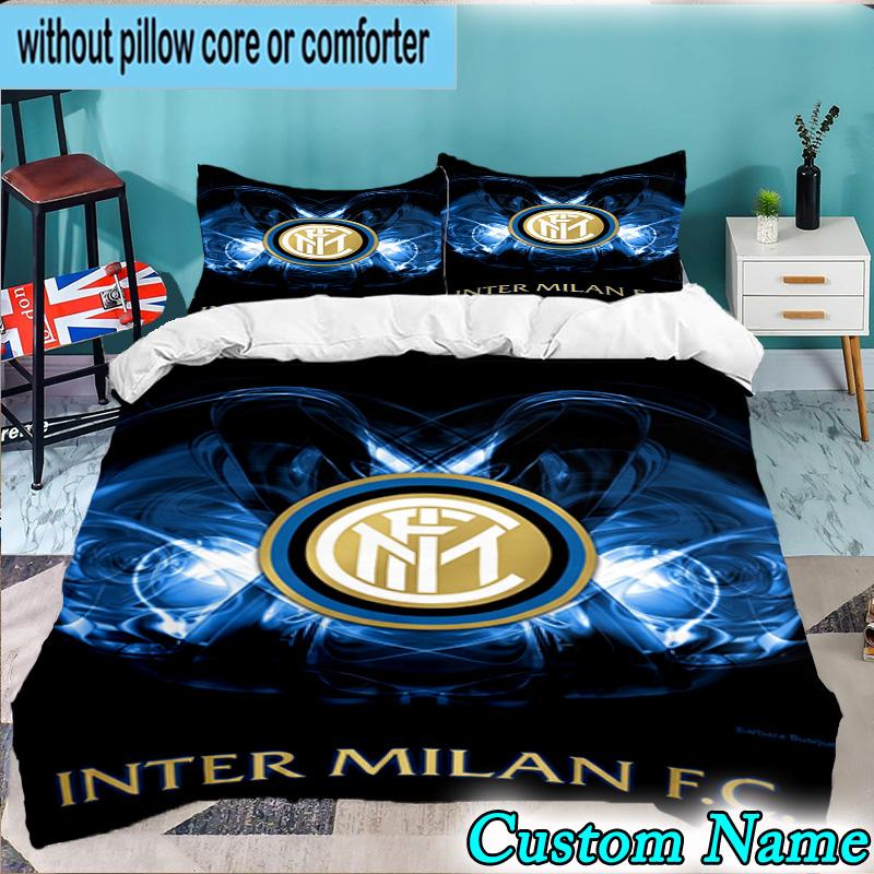 3PCS Custom Name Inter Milan Emblem Bedding Set Duvet Cover Closure Includes 1 Duvet Cover & 2 Pillowcases for All Seasons Bedroom Decor