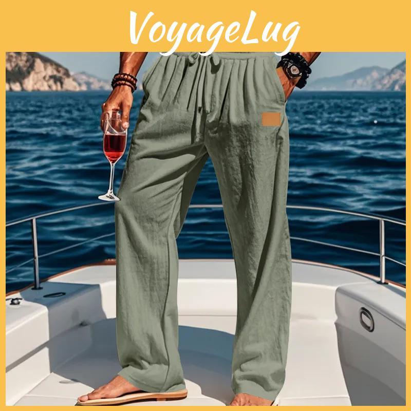 Spring Solid Mens Color Summer Cotton And Linen Casual Long Pants Hawaiian Beach Loose Sports Breathable Street Pant