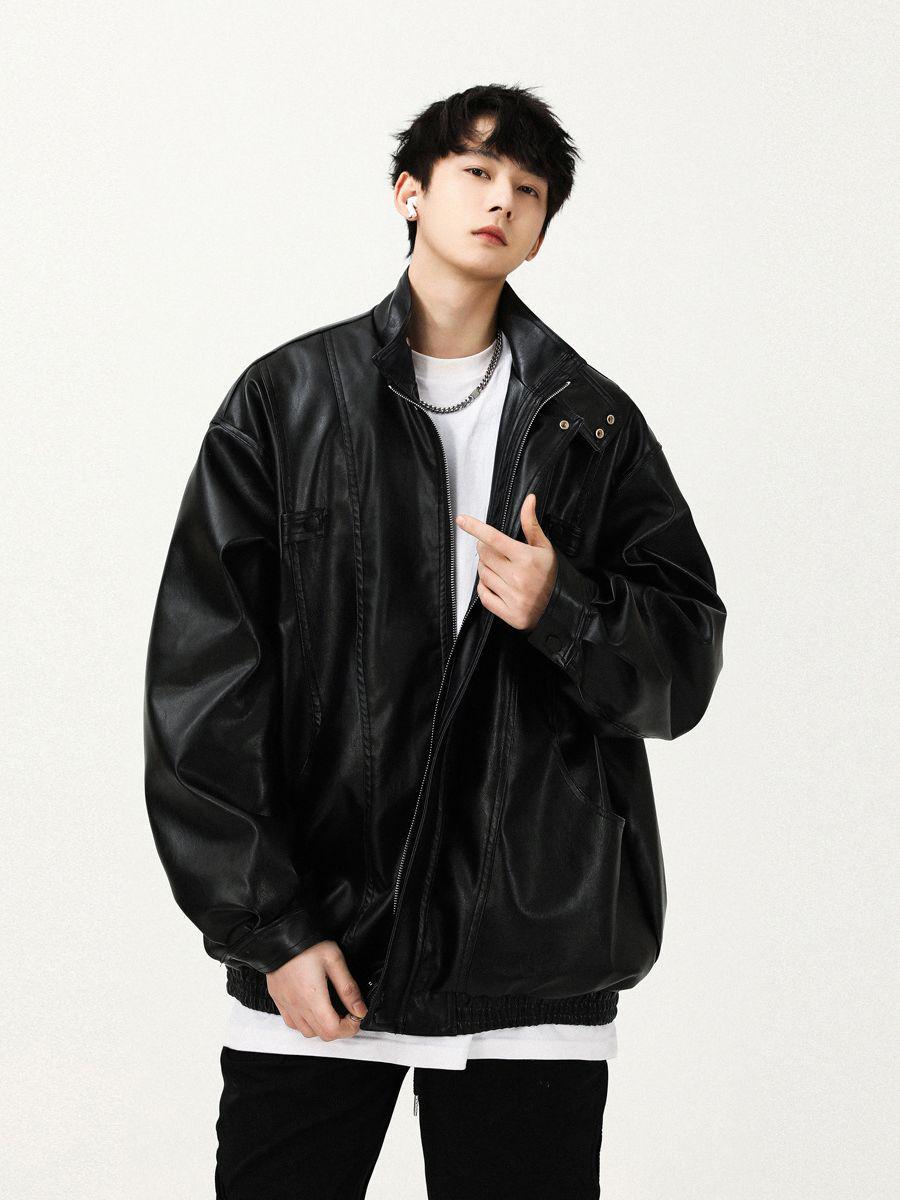 

Мужская модная куртка из искусственной кожи для мотоцикла - воротник-стойка, повседневная, осенняя рабочая одежда Double Extra Large чёрный