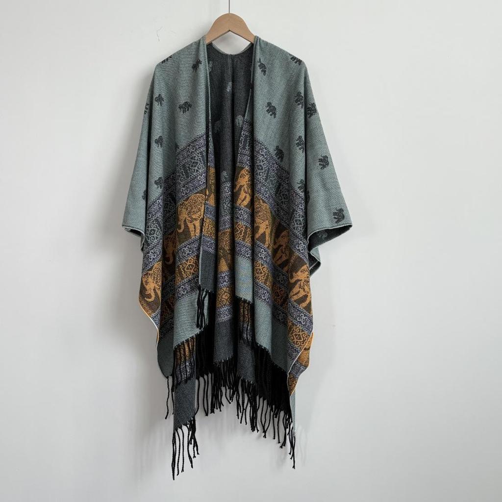 Pelerină de damă în stil etnic nord-vestic: Șal și eșarfă groase de prerie din Xinjiang, Tibet și Yunnan