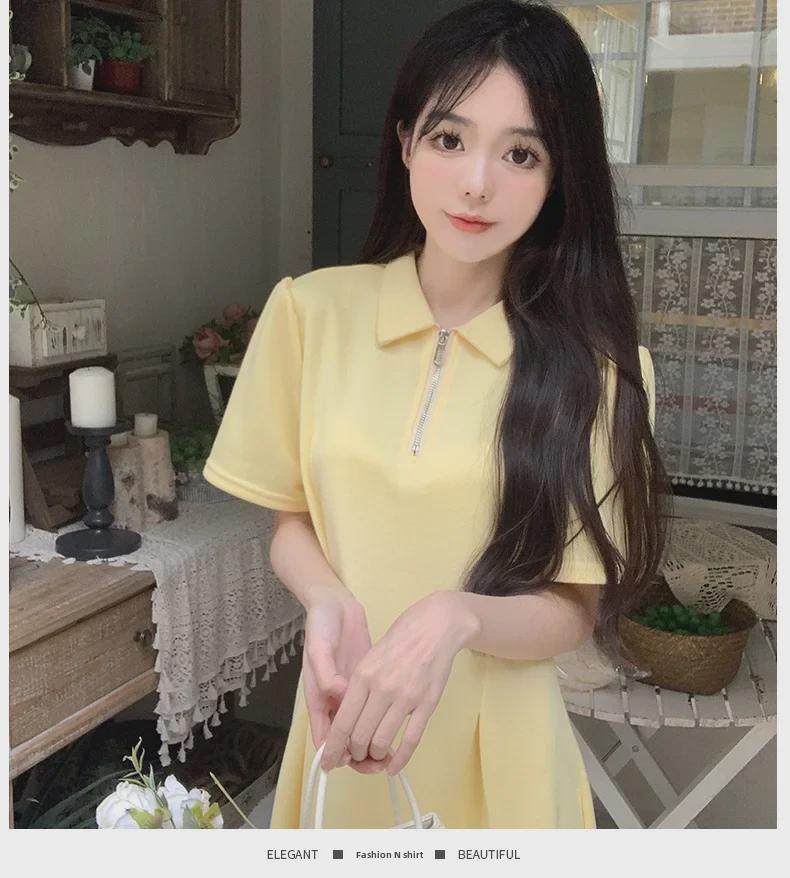 Gelbes Polokleid im französischen Stil 2024 für Damen – Schickes Sommerdesign