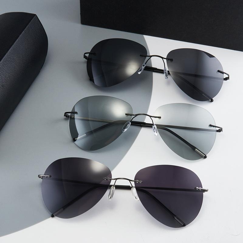 Hd Color Changing Outdoor Sunglasses Frameless Ultra Light Polarized Night Vision Goggles Toad Glasses Driving Uv Protection Sunglasses