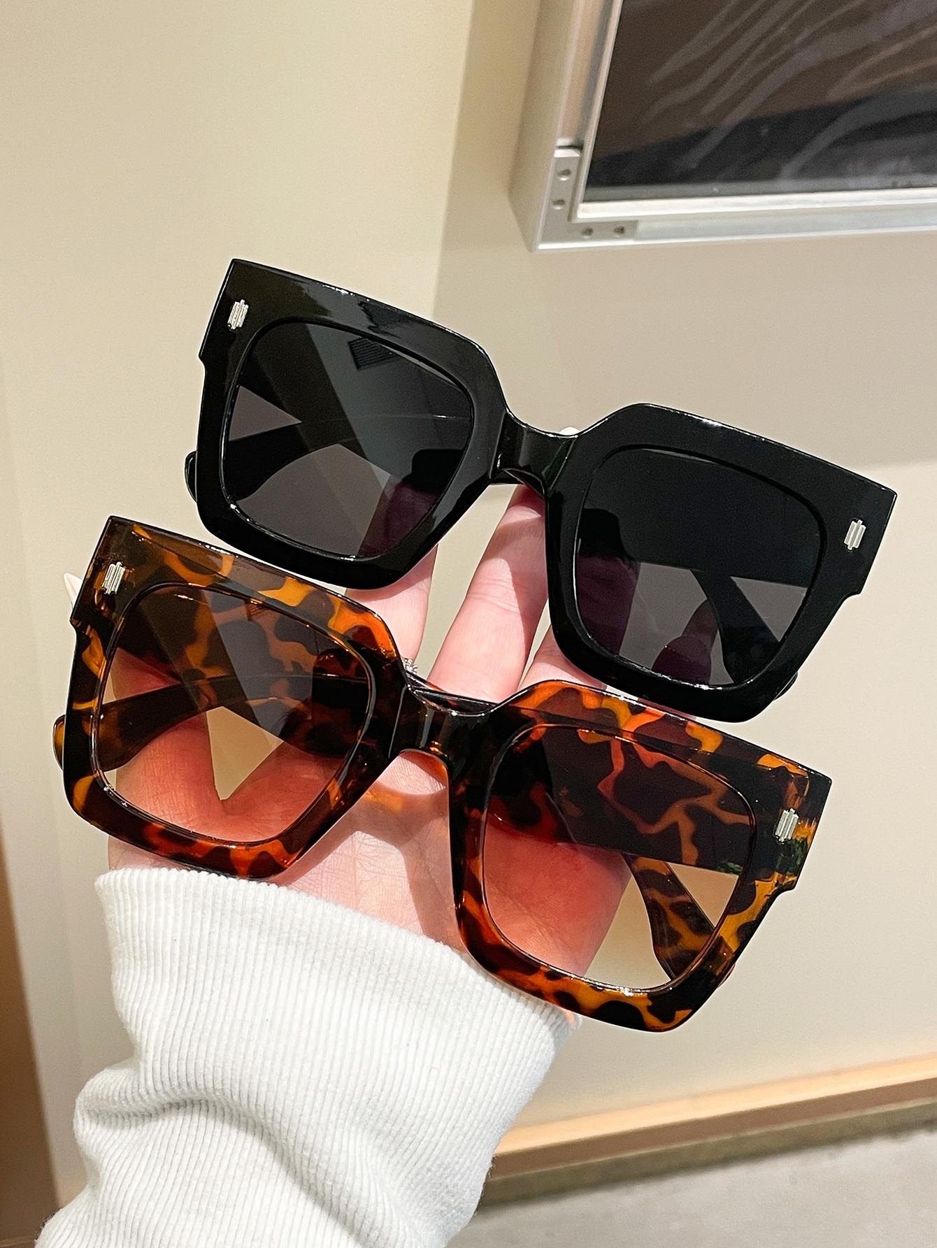 

2pcs Fashion Square Frame Glasses with Mirror Nailhead Decoration for Daily Use Photography Driving European Style