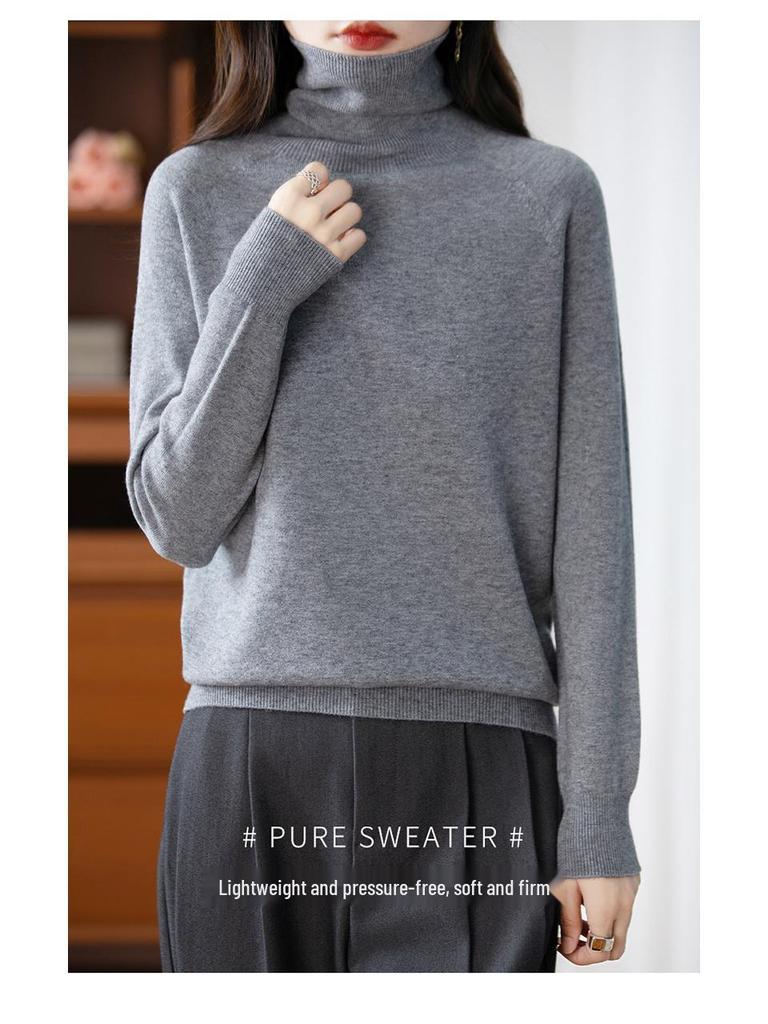 Pullover in pile lavorato a maglia a collo alto a maniche lunghe autunnale per donna