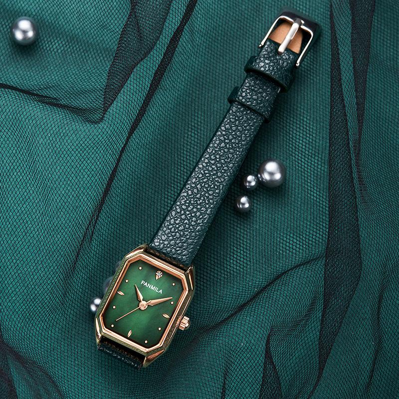 Nueva Carcasa de Reloj Superficie Temperamento Simple Reloj de Mujer Retro Reloj Cuadrado Pequeño Reloj de Pulsera Reloj Pequeño Verde