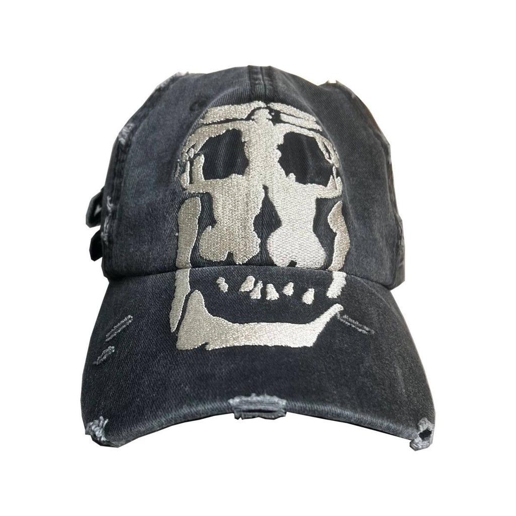 Skull Embroidery Washed Distressed Vintage Baseball Cap Man Woman Ripped Hole Hip Hop Punk Hat