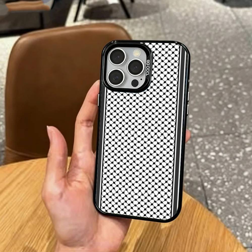 P-Palestine Hattah K-Keffiyeh pattern Phone Case For iPhone17,16,15,14,13,12,11 Plus,Pro Max Colored Silver Plated Inside Cover iPhoneXSMAX