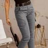Pantaloni cargo slim fit pentru femei cu talie joasă, cu fermoar, cu fermoar, de culoare uni, pantaloni creion, cu mai multe buzunare, jambiere cu design
