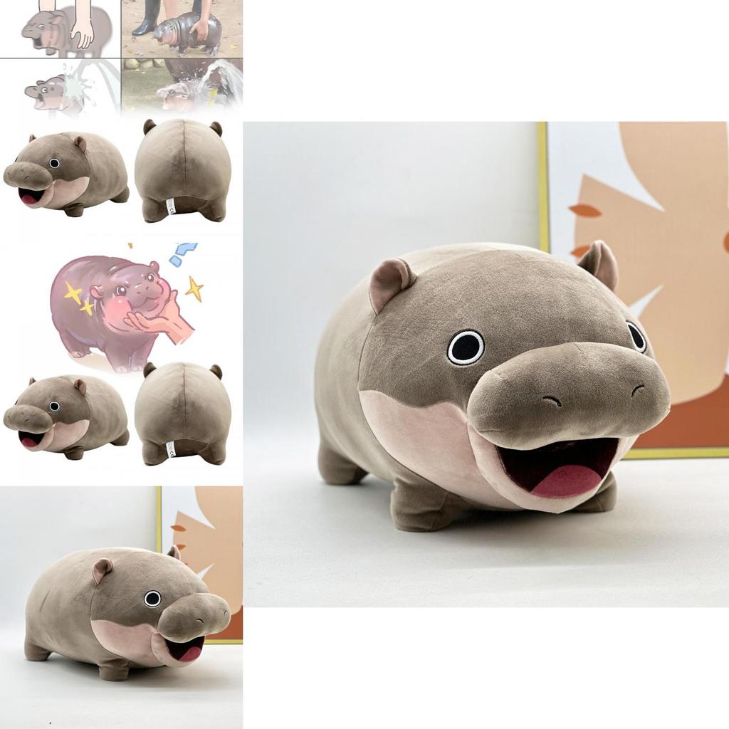 Adorable Moo Deng Hippo Plush Toy Soft Grey Short Plush Doll For Kids 42x24cm