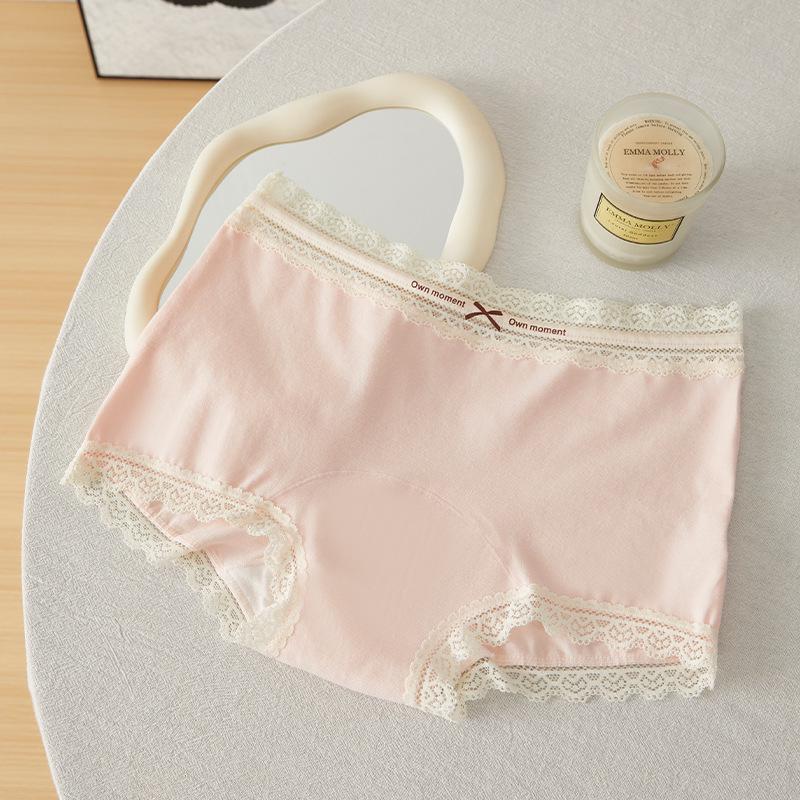 10A Antibakterieller sportlicher Colorblock Baumwollspitzen-Slip - Sexy Mid-Waist Nahtlose Damen-Boxershorts