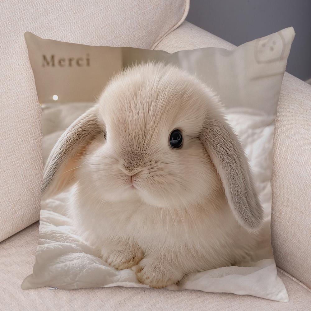 Realistic Cute Fluffy Bunny Print Throw Pillow Cover Soft Gentle Skin Touch Warm Tone Sofa Bedroom Home Decor Present