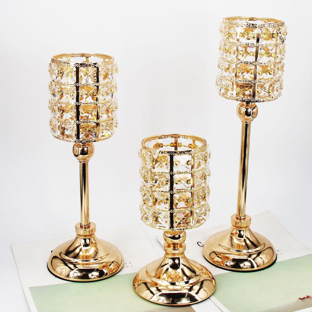 YY.Home Crystal Candle Holder Table Centerpiece Gold Wedding Party Candlestick Home Tabletop Stand Gift Decoration