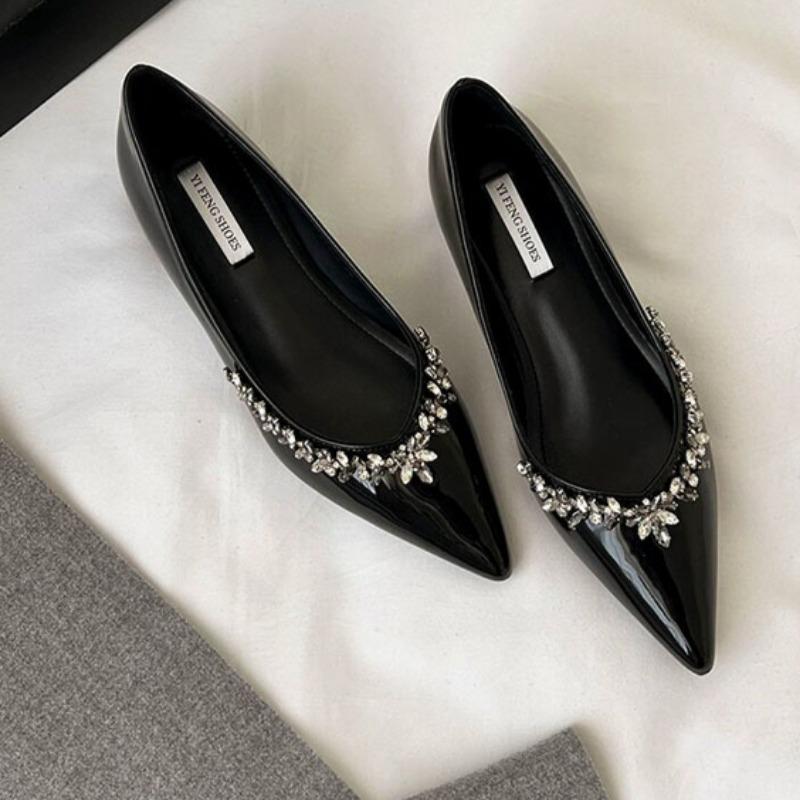 Fashion Women's Fashion Inside Elevating Flat Shoes Spring New Pointed Head Shallow Mouth Water Diamond Soft Sole Non-slip Single Shoes