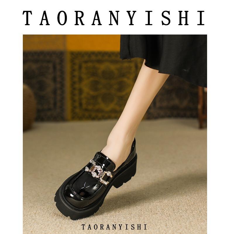 Leather platform small leather shoes new single shoes women's shoes rhinestone college women's uniform leather shoes