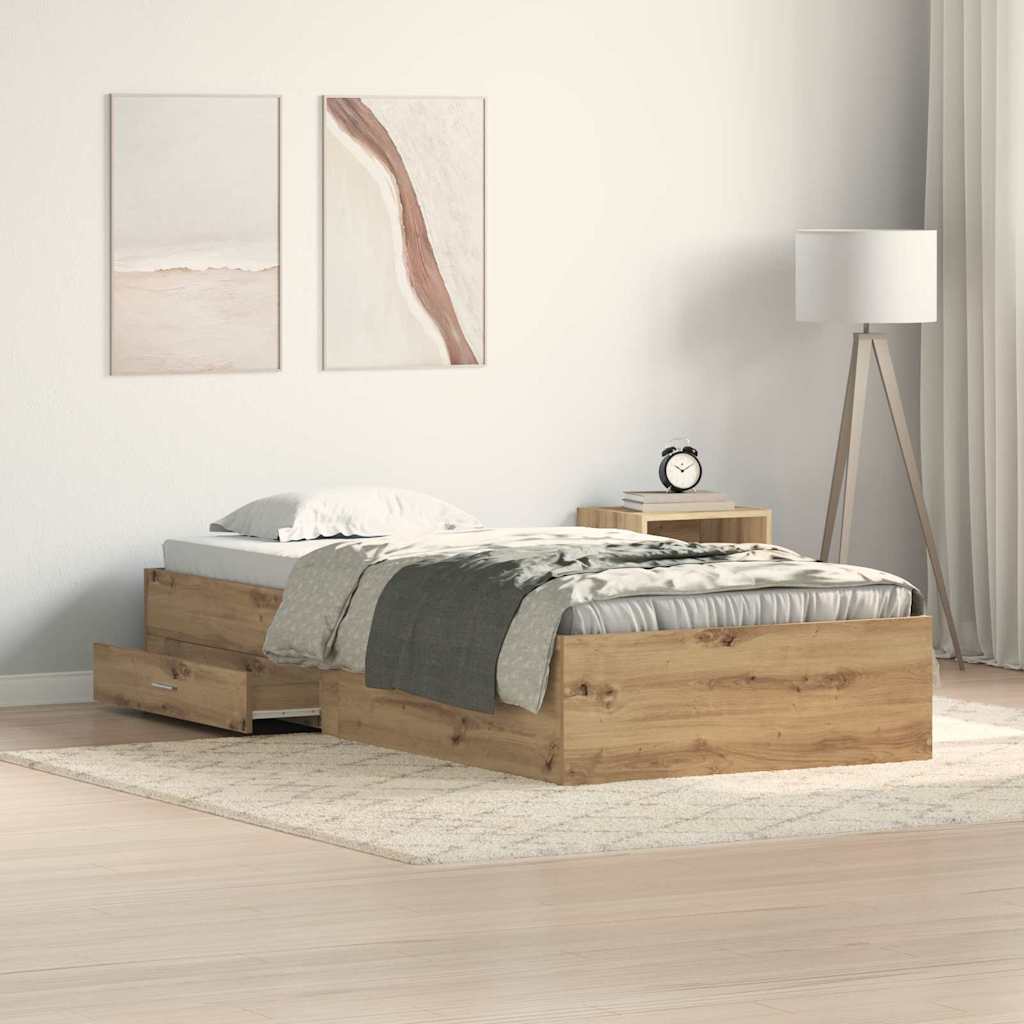 Artisan Oak Storage Bed Frame 90 x 190 cm Particleboard