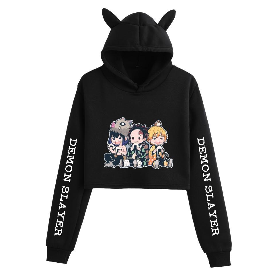 Women's Demon Slayer Cat Ear Cropped Hoodie