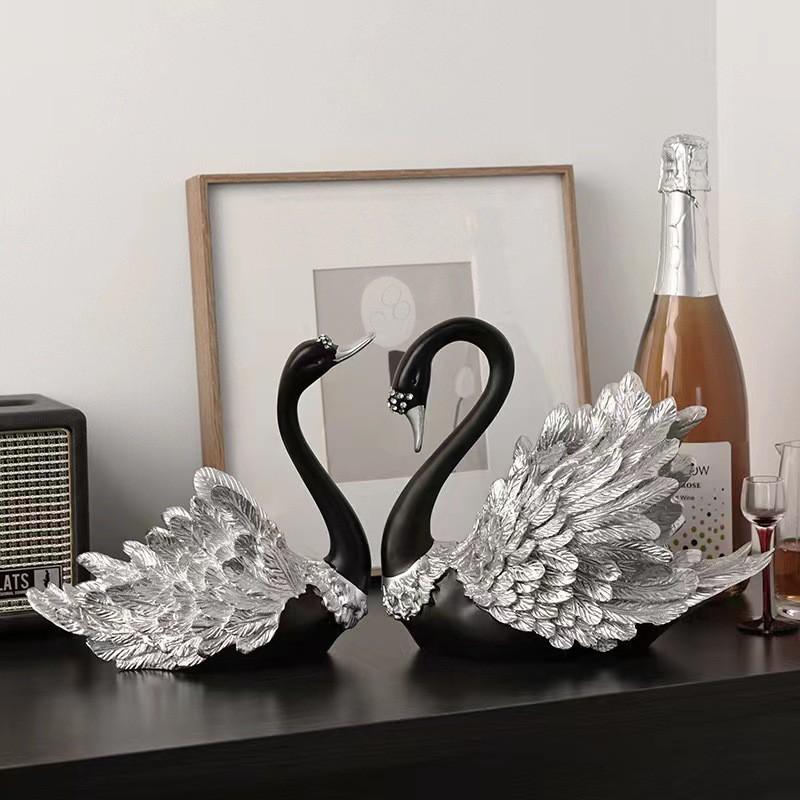 Elegant Resin Swan Couple Decor Living Room TV Cabinet Bar Shelf Luxury Home Decoration Gift