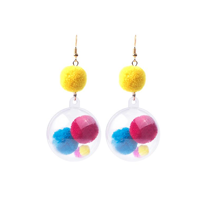 Dongdaemun Retro Funny Transparent Ball Colored Hairball Earrings, Exaggerated Size Hairball Earrings For Women