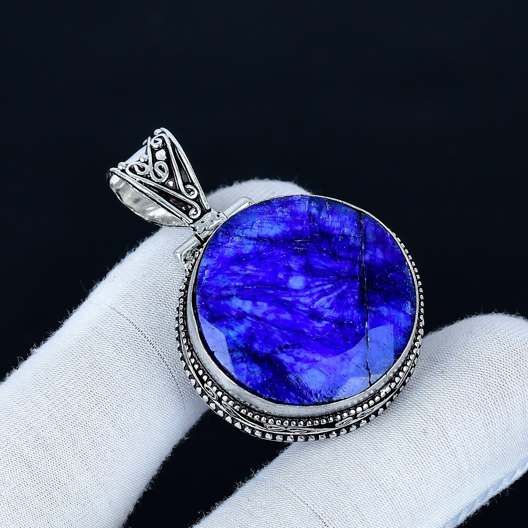 

Blue Sapphire Pendant, 925 Sterling Silver Handmade Jewelry, Blue Sapphire Silver Pendant, Party Wear Jewelry For Women s, Pendant Wadding Gift 4.5 Cm