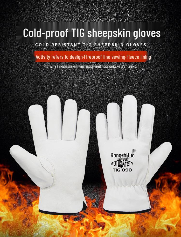 Rękawice spawalnicze ze skóry owczej odporne na ciepło - Podszyte polarem, ognioodporne, odporne na ścieranie, izolujące