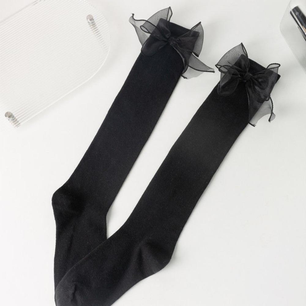 Schleife Röhrensocken Damen Frühling und Herbst Schwarz und Weiß JK Lolita Wadenstrümpfe Japanische Mädchen College-Stil Kniestrümpfe