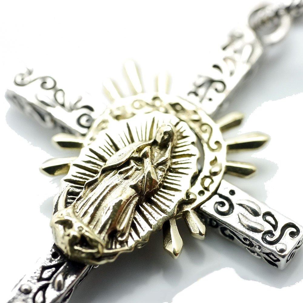 Pandantiv Cruce Argint 925 Argint Sterling cu Fecioara de Guadalupe și Elefant, Auriu, pentru Bărbați (Farmec)