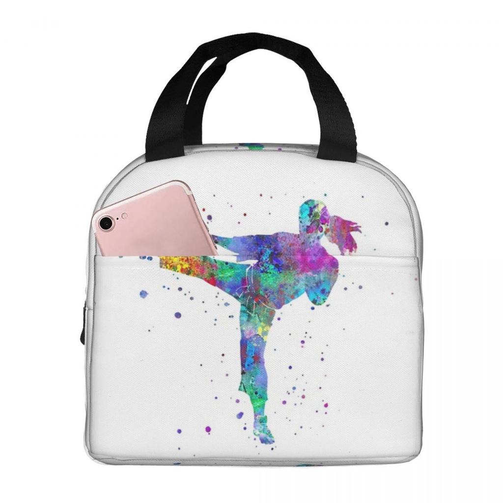 Karate Fighter Girl Insulated Lunch Bag for Women Children Portable Food Boxes Thermal Lunch Box Tote