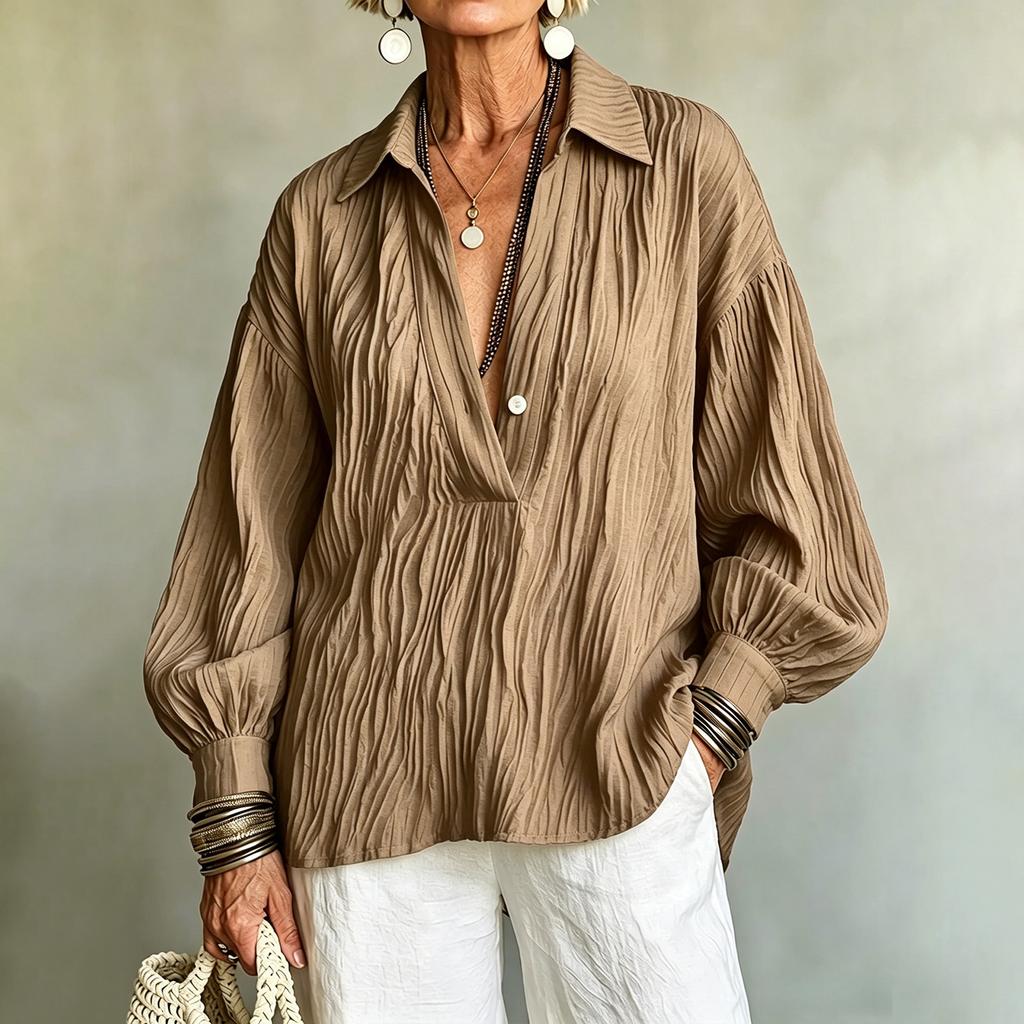 Women's Casual V-Neck Long Sleeve Top for Everyday Wear