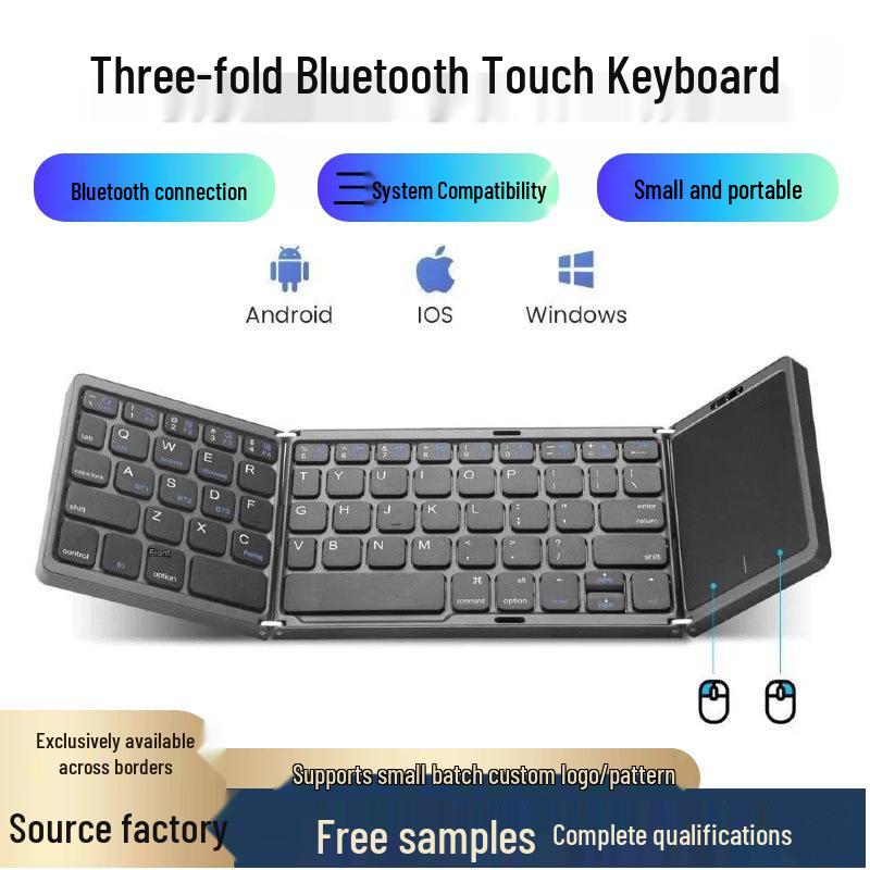 Tri-Fold Bluetooth Keyboard with Touchscreen for iPad & Laptop Business Use - Portable & Rechargeable.