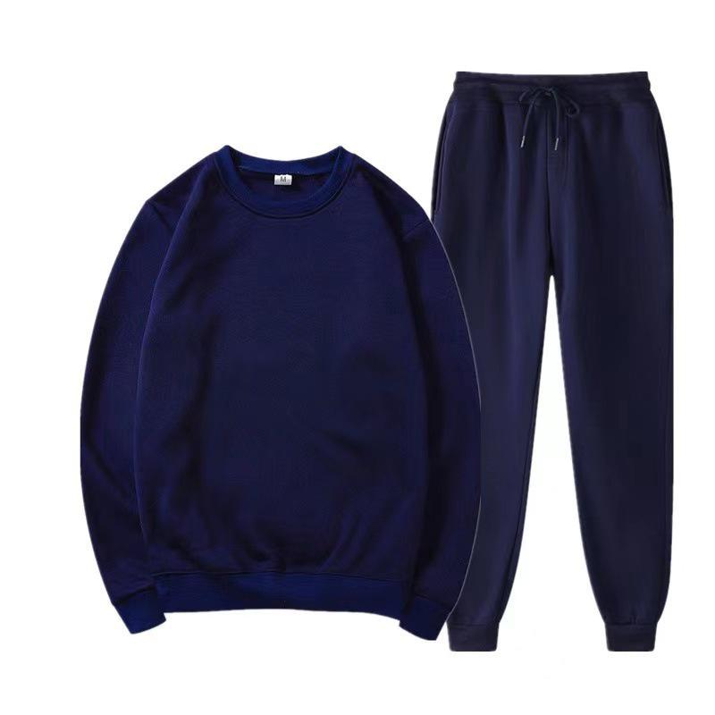 Unisex Solid Color Round Neck Fleece Hoodie Set