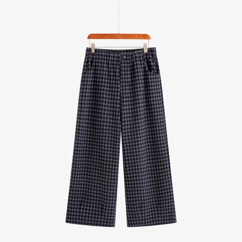 Plus Size Women's High-Waisted Retro Plaid Wide-Leg Cropped Pants NK1287