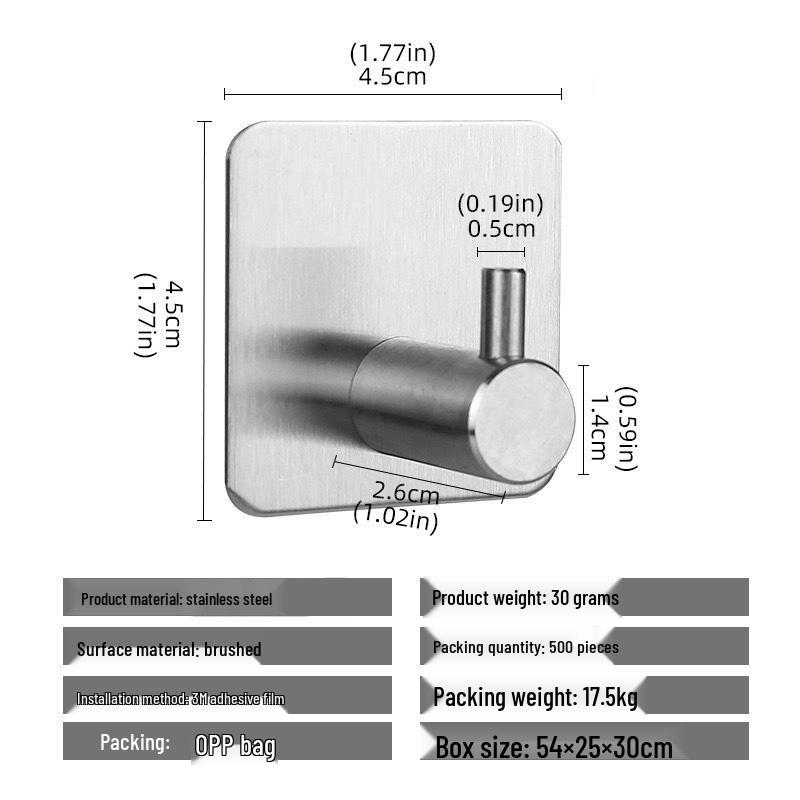 No-Punch Stainless Steel Adhesive Hook for Coats and Hats - Wall-Mounted for Home, Kitchen, and Bathroom Use